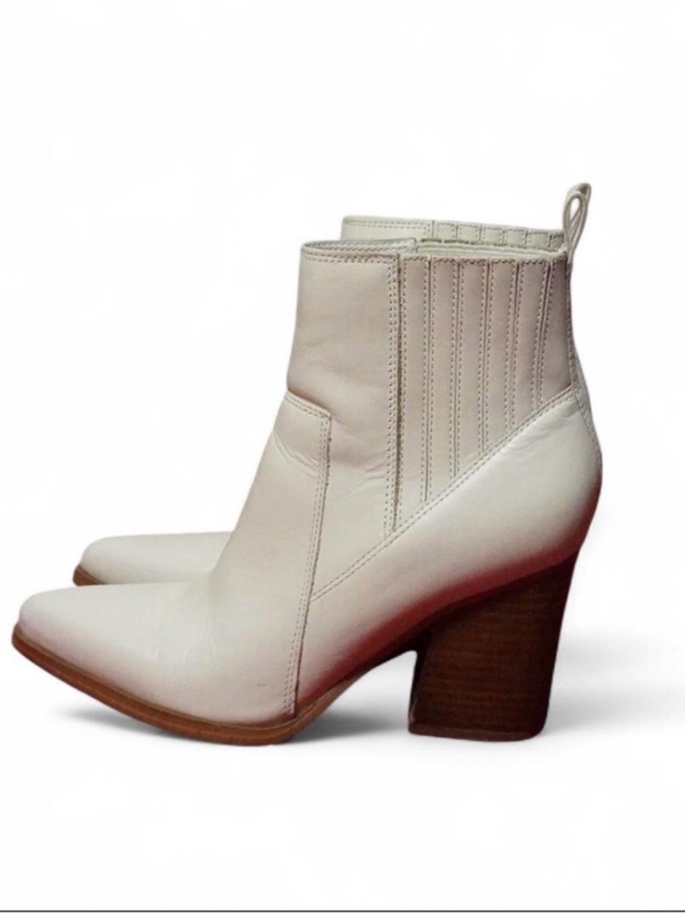 Women's Cream Leather Block Heel Ankle Boots